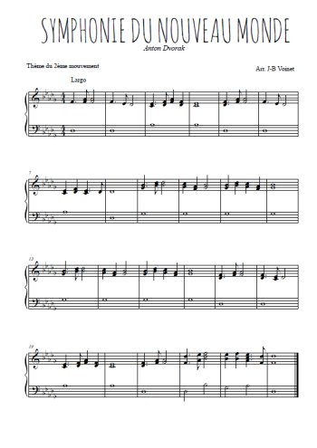 Téléchargez l'arrangement pour piano de la partition de Symphonie du nouveau monde, largo en PDF, niveau moyen